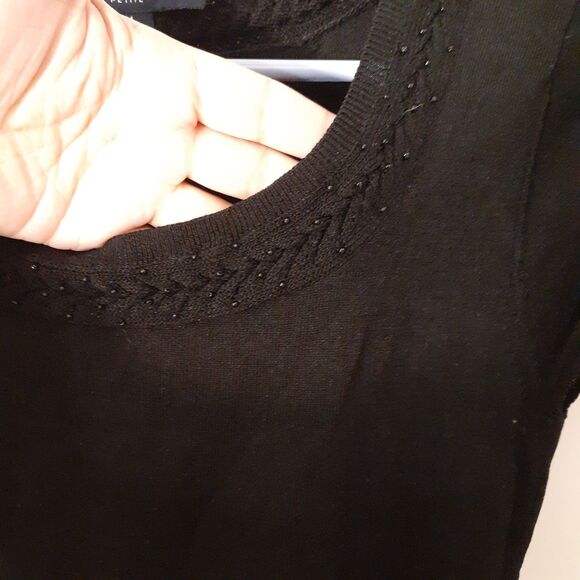 Jones Wear Top Black Beaded Crewneck Short Cap Sleeve Knit Blouse Summer S Shirt - Picture 5 of 11